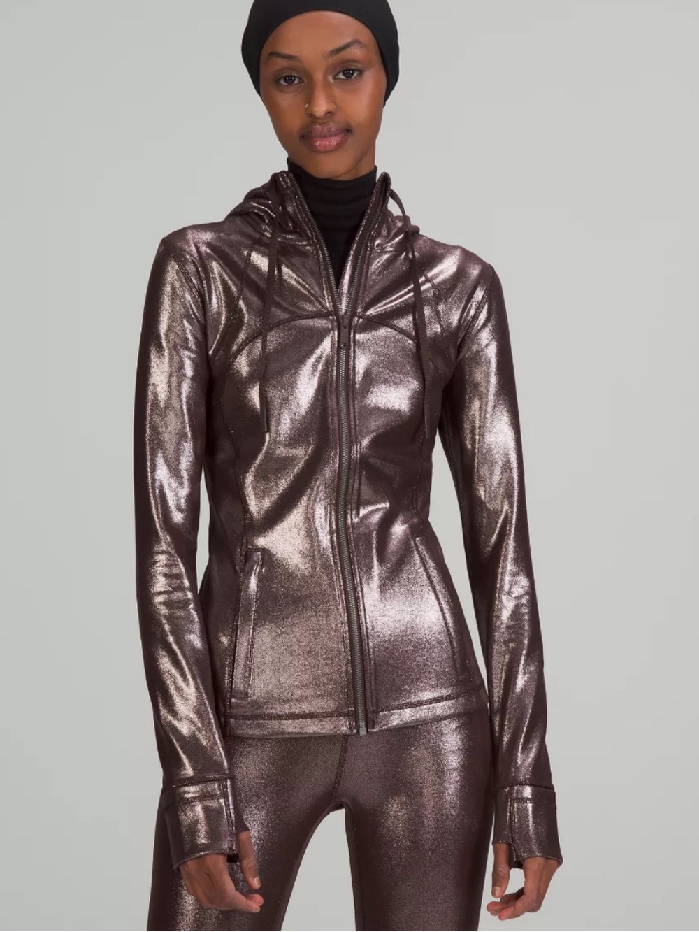 Women's Lulu lemon Shimmery Hooded Zip Jacket in Dark Metallic Brown